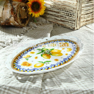 15 Inches Elegant Fine New Bone China Oval Serving Dish of Lemon Fragrance